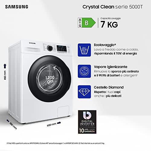 Samsung Lavatrice Crystal Clean con Ecolavaggio, WW70TA026AE ET, 7 ...