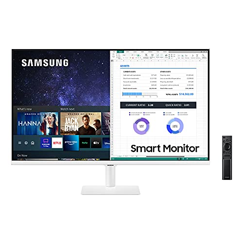 Samsung Smart Monitor M5 (S32AM501), Flat 32 , 1920x1080 (Full HD), Piattaforma Smart TV (Amazon Video, Netflix), Airplay, Office 365, Wireless Dex, Casse Integrate, WiFi, HDMI, Bianco