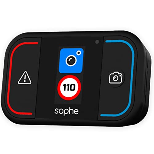 Saphe Drive Mini Dispositivo per le allerte autovelox con display a colori, segnalatore autovelox in tutta Europa, allerte estese Sistema Tutor, si avvia automaticamente alla partenza via Bluetooth.