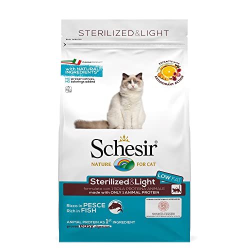 Schesir Sterilized & Light, Cibo Secco per Gatti Adulti Sterilizzati al Gusto Pesce, Crocchette - Sacco da 1,5 Kg