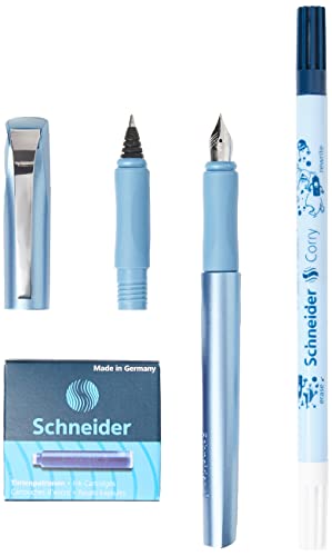Schneider, Ceod Shiny, set da scrittura con penna stilografica, penna a sfera, per destrorsi e mancini, pennino M, inclusa ricarica di inchiostro blu oltremare