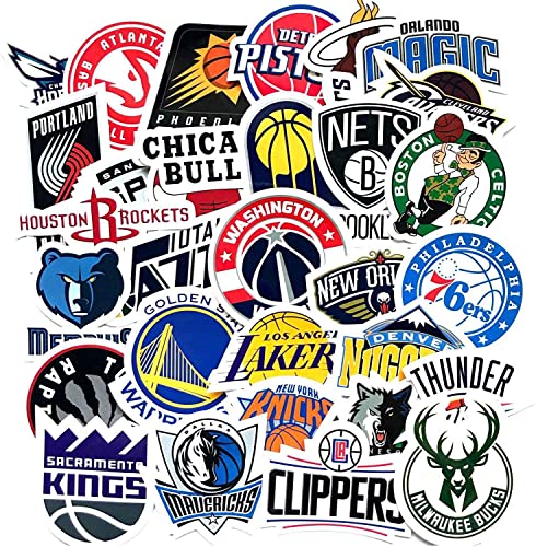 Set di 32 adesivi NBA Team All Teams Collection in vinile per laptop, bottiglia d acqua, skateboard, valigia, cuscinetti impermeabili, ragazzi e ragazze e studenti