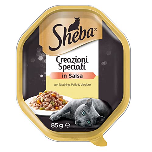 Sheba Creazioni Speciali in Salsa, Cibo per Gatto con Tacchino, Pollo & Verdure - 22 Vaschette da 85 g, Totale: 1870 g
