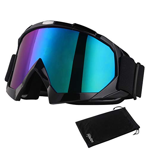 Sijueam - Occhiali da Moto per attivit all Aperto come Ciclismo, Snowboard, Sci, Anti-Nebbia con Protezione dai Raggi UV, Lente Doppia ed Imbottitura in Schiuma per Unisex Adulto (nero, lente colorata)