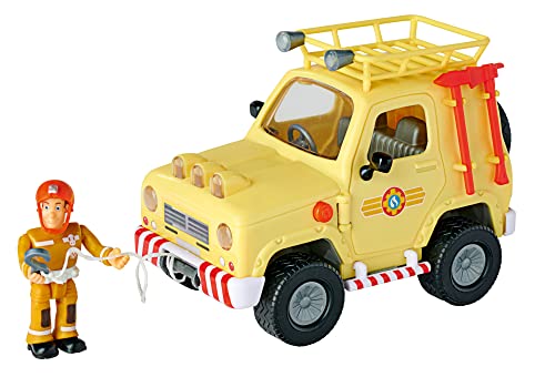 Simba 109252511 - Vigile del fuoco Sam 4 x 4 fuoristrada con figurina, auto dei pompieri, 15 cm, con luce, porte apribili, accessori, dai 3 anni in su