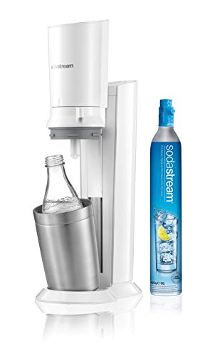 Sodastream Crystal Bianco, Gasatore d’acqua frizzante utilizzare solo bottiglie di vetro Sodastream, inclusa bombola Co2 alimentare e bottiglia di vetro da 1 litro, 20 x 20 x 30 centimetri
