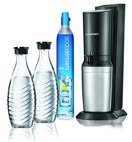 Sodastream Gasatore D Acqua Frizzante Crystal Mega Pack Black, 2 Bottiglie di Vetro e 1 Cilindro CO2 inclusi