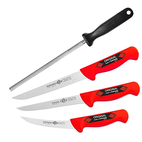 Solingen - Set di 4 coltelli da macellaio, coltello da macellaio, coltello per disossare Butcher Knife (2112 rosso)