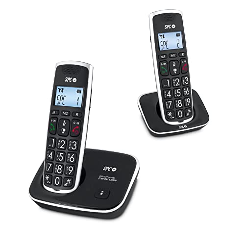 SPC Comfort Kaiser Duo – Telefono cordless per anziani con tasti e numeri XL, Suono Extra-amplificato, 2 Memorie Dirette, Agenda e Vivavoce
