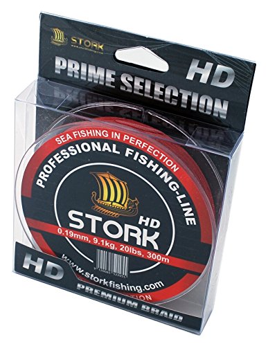 Stork HD, 4-filo linea di pesca intrecciata 300m (Rosso, 20 lbs   9...