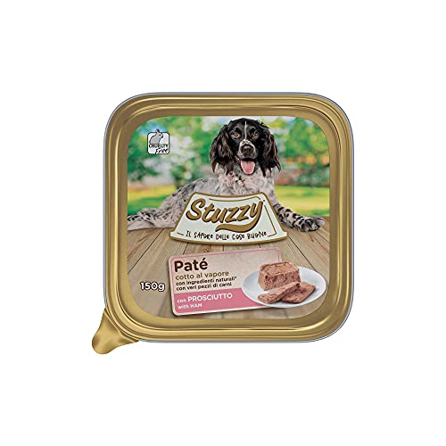 Stuzzy, Cibo Umido per Cani Adulti al Gusto Prosciutto, Paté e Carni in Pezzi - Totale 3,3Kg (22 Vaschette da 150G)