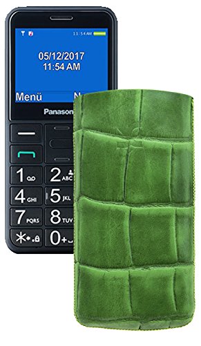 Suncase - Custodia in pelle per Panasonic KX-TU 150, linguetta di estrazione, colore: Verde stampa coccodrillo