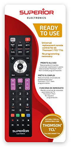Superior Electronics - Telecomando di ricambio universale con 57 tasti, Per tutti i televisori Thomson TCL costruiti a partire dal 2000, Nero