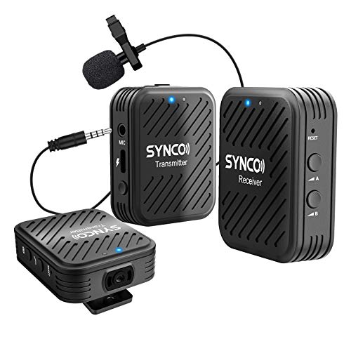 SYNCO G1(A2) Microfono Lavalier Wireless, Radio Microfoni Professionale Senza Fili 2.4GHz per Smartphone, DSLR Reflex, Videocamera, Microfono-Lavalier-Wireless-Professionale-Fotocamera