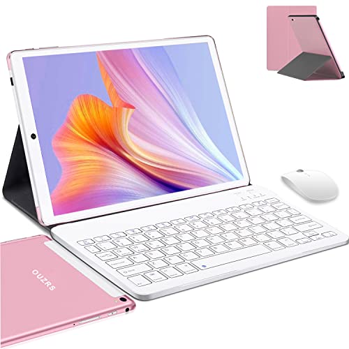 Tablet 10 Pollici 4G LTE Android 10.0 Tablet in Offerta 4GB RAM 64GB 128GB Espandibili Tablet PC Quad Core 8000mAh Dual SIM 5+8MP Bluetooth GPS WiFi Tablet Android con 2 en 1 Tastiera e Mouse(Rosa)