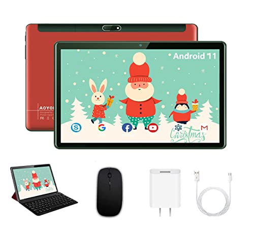 Tablet 10 Pollici 5G WIFI, Tablet Android 11.0 4GB RAM+64GB ROM(TF 128GB), Quad-Core 1.6GHz, IPS 1280x800, 6000mAh, Doppia Fotocamera, Ttastiera Bluetooth, Tablet in Offerta con Mouse- Rosso