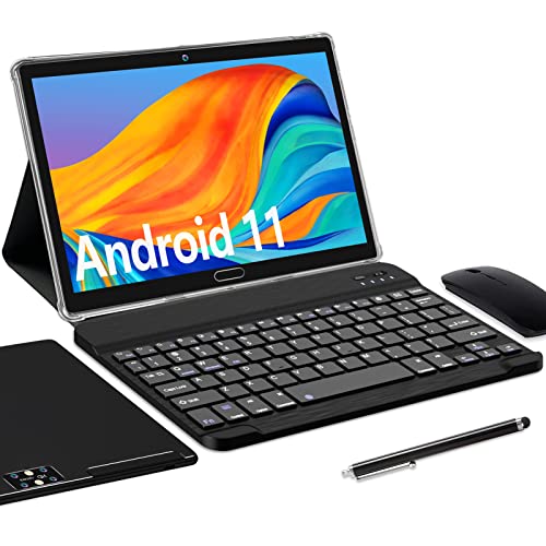 Tablet 10 Pollici Android 11,ANTEMPER 4G LTE Tablets Doppia SIM, 4GB-64GB ROM 128GB Espandibili,Octa Core 1080P FHD,6000mAh 13+5MP Fotocamera,WiFi,GPS,Face ID,BT 5.0,Con Ttastiera Bluetooth Mouse-Nero