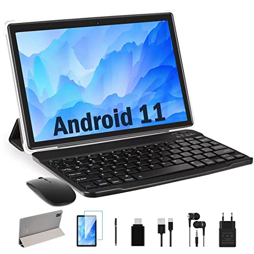 Tablet 10 Pollici Oangcc Tablets Android 11 Certificato da Google GMS con 5G WiFi, 2.0 GHz Octa-Core Processore | 4GB + 64GB (TF 4-256GB) | 8000mAh | Bluetooth 5.0 | Tablet con Mouse e Tastiera - Nero