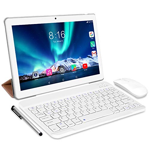 Tablet 10 Pollici - TOSCiDO Android 10.0 Certificato da Google GMS Tablets 4G LTE,4GB di RAM e 64GB,Doppia SIM,GPS,WiFi,Ttastiera Bluetooth,Mouse,Custodia per Tablet e Altro Incluso - Silver