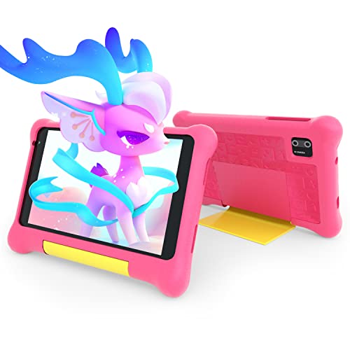 Tablet per bambini da 7 pollici Android 11 Go Quad Core 32GB, tablet per bambini con custodia, WiFi e Parental Control Doppia fotocamera per bambini e bambine (Rosa)