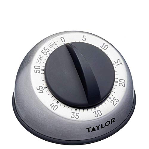 Taylor Pro Timer Meccanico da Cucina da 60 minuti in Acciaio Inox Plastica, Colore Argento Nero, 9,5 cm