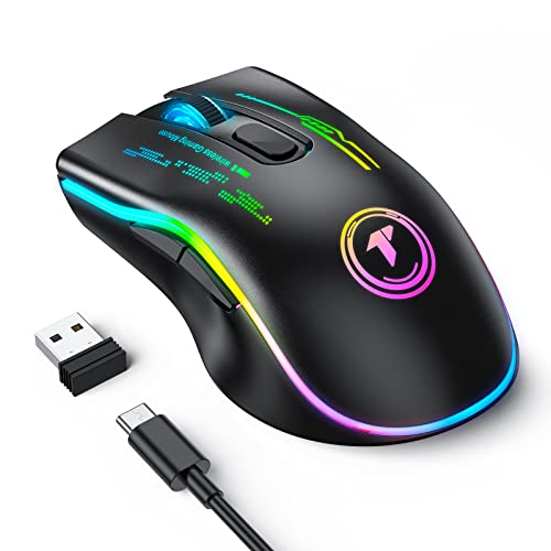 TECURS Mouse Gaming Wireless, Mouse Ottico per PC Portatile Ergonomico Gamer Mouse Ricaricabile Leggero 5 DPI 4800 RGB Per Il Gioco, L ufficio, la Digitazione, Accessori da Gioco, Nero