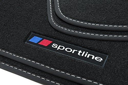 teileplus24 F655 Tappeti in Gomma Sportline Design per BMW 3er F30 F31 2012-2019, Cucitura:Argento