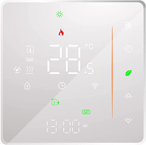 Termostato WiFi per Caldaia a Gas,Termostato intelligente Schermo LCD Touch Button Retroilluminato Programmabile con Alexa e Telefono APP (Bianco)