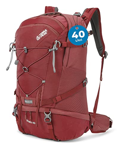 Terra Peak Flex 40 zaino da hiking 40L uomo donna rosso - zaino all aperto per escursioni - zaino leggero impermeabile per attività sportive - zaino ergonomico con cintura rimovibile per adulti zaini