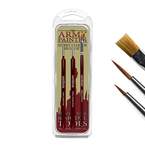 The Army Painter Hobby Brush Starter Set, Set di 3 pennelli per pittura in miniatura Set di 3 pennelli per pittura acrilica a secco, Pennello per modellini funziona con Speed Paint, Pennello per modelli con punta fine per dettagli, 3 pezzi
