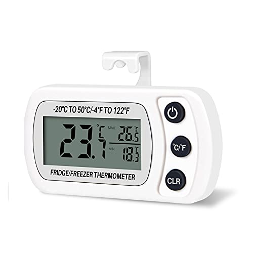 Thlevel Termometro Frigorifero Termometro Digitale per Frigorifero Congelatore Impermeabile con Gancio, Display LCD, Funzione Max Min per la casa, ristoranti, caffè(Bianco)