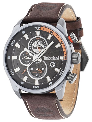 Timberland Henniker II 14816JLU 02 A, orologio al quarzo con quadrante analogico nero e cinturino in pelle marrone scuro, da uomo