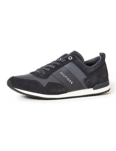 Tommy Hilfiger Iconic Leather Suede Mix Runner, Sneaker Uomo, Blu (Midnight), 45 EU