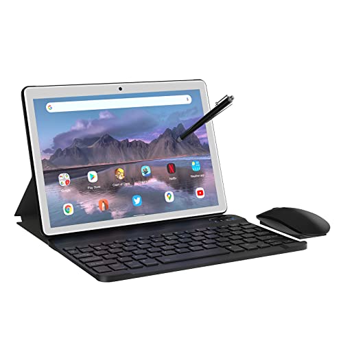 TOSCIDO Tablet 10 Pollici 5G WiFi Octa Core 2Ghz,4G LTE,Android 10 Tab,4GB RAM 64GB ROM,GPS,6000mAh,Argento-Tastiera Bluetooth,Mouse,Custodia