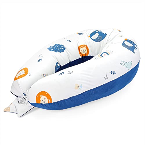 Totsy Baby Cuscino per dormire laterale con fodera 165 x 70 cm - Velluto cuscino comfort Body Pillow con cerniera Arcobaleno e blu navy