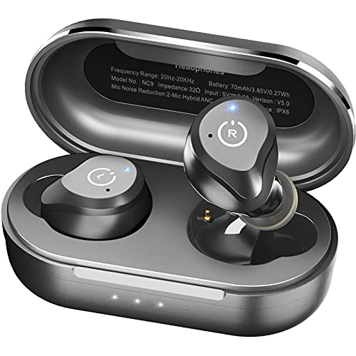 TOZO NC9 Versione 2022 Auricolari bluetooth Cancellazione attiva del rumore Touch Control Bluetooth 5.3 in Ear Stereo, Microfono incorporato Cuffie Bassi profondi Nero opaco