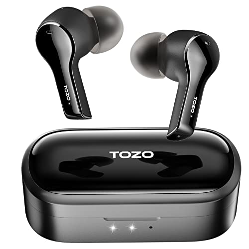 TOZO T9 True Wireless Earbuds Cancellazione del rumore ambientale 4 Mic Cuffie Bluetooth 5.3 e bassi profondi con custodia di ricarica wireless leggera IPX7 Microfono integrato impermeabile Nero