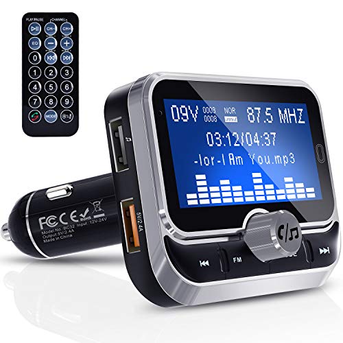 Trasmettitore FM Bluetooth, Clydek Wireless FM Transmitter Adattatore Radio Ricevitore Audio Car Kit con Telecomando, Caricatore Dual USB e Chiamata Vivavoce [Schermo Grande 1,8 Pollici]
