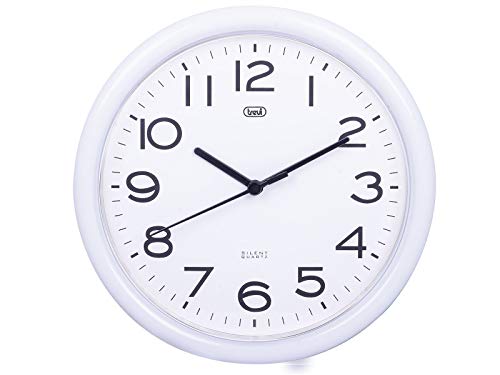 Trevi OM 3301 Orologio da Muro al Quarzo con Movimento Silenzioso Sweep, Diametro 24 cm, Bianco, plastica, rotonda