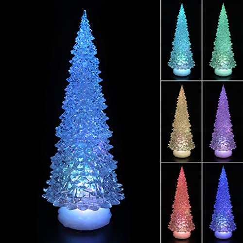 Tronje 37cm Albero di Natale Piccolo con Luce LED - Alberi di Natale Cristallo Artificiali da Tavolo - Timer USB Illuminato Decorazione Natalizie