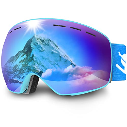 Trusiel Maschera Sci, Occhiali da Sci OTG, Anti Nebbia Anti-UV Maschera da Sci Donna Uomo, Occhiali da Sci Casco Compatibile per Sci Snowboard Sport Invernali (Blu (VLT 15%))