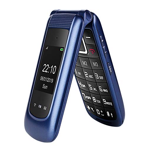 uleway GSM Telefono Cellulare per Anziani,Flip Telefoni Cellulari Tasti Grandi,Volume alto,Funzione SOS, 2.4 +1.77  Doppio display,Pantalla 2.4(Blu)…