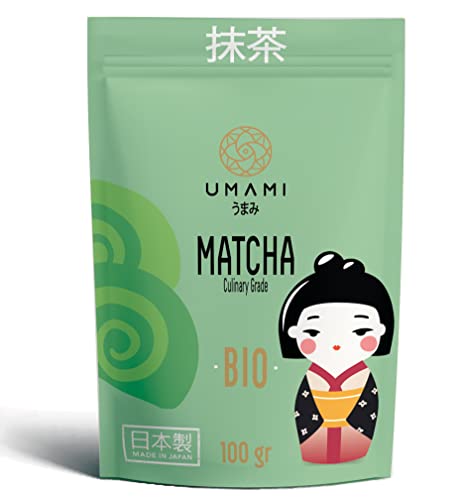 Umami Tè Verde Matcha BIO in Polvere - Qualità Culinaria, Coltivato a Uji, Kyoto (Giappone) da agricoltura Biologica. Ottimo da bere o per preparazioni in cucina 100gr