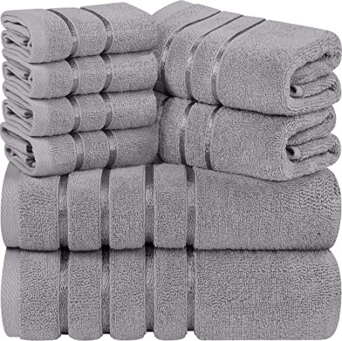 Utopia Towels - Set di Asciugamani Grigi Freddi 8 - Pezzo, Asciugamani a Strisce di Viscosa - Ring Spun Cotton - Asciugamani Altamente assorbenti (Confezione da 8)