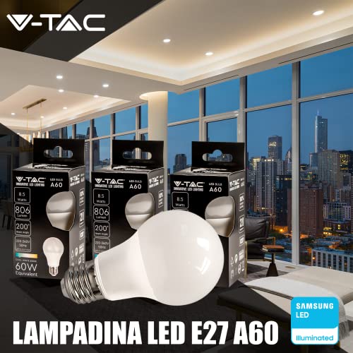 V-TAC 10x Lampadine LED con Attacco E27 8,5W (Equivalenti a 60W) A6...