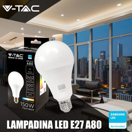 V-TAC Lampadina LED con Attacco Edison E27, 20W (Equivalenti a 150W...