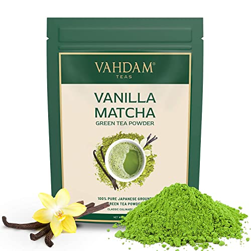 VAHDAM, Vaniglia + Polvere Di Tè Verde Matcha (25 G, 12 Porzioni) Potenti Superfoods - Polvere Di Matcha Giapponese Con Vaniglia Naturale Al 100% | Brew Delicious Vanilla Matcha Latte
