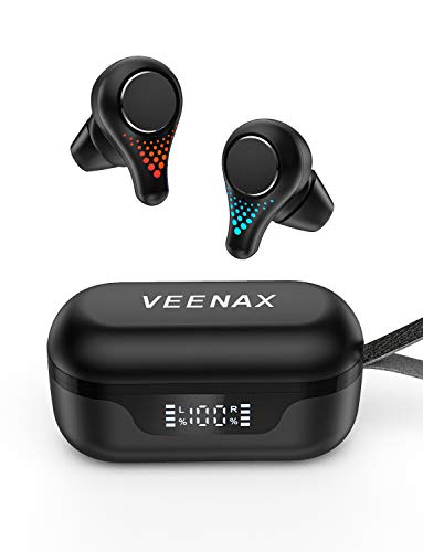 VEENAX T8 Cuffie Bluetooth In-Ear, Auricolari Senza Fili con Microfono e Bassi, Cuffiette Wireless Sport Controllo Touch, Auricolare Stereo con 30 Ore di Riproduzione CVC 8.0 USB-C, Nero
