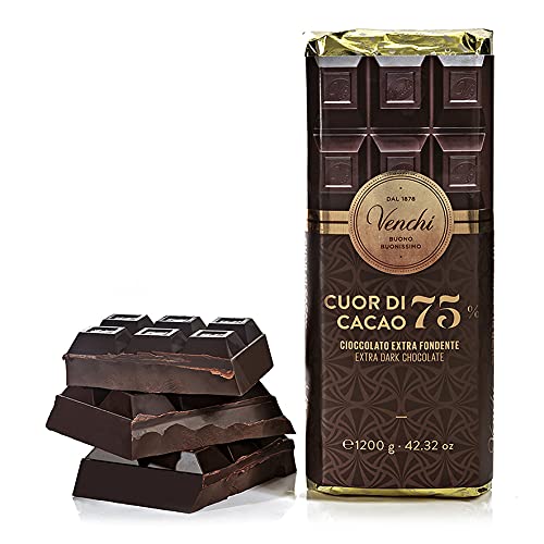 Venchi - Blocco Cuor di Cacao 75%, Cioccolato Extra Fondente, 1.2kg - Senza Glutine