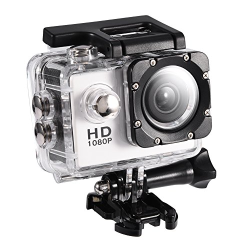 Videocamera sportiva Mini DV,schermo da 2 pollici 1080P HD Videocamera per videocamera DV per sport d azione all aperto in bicicletta impermeabile,supporto 32G TF,staffa per bicicletta,base(bianca)